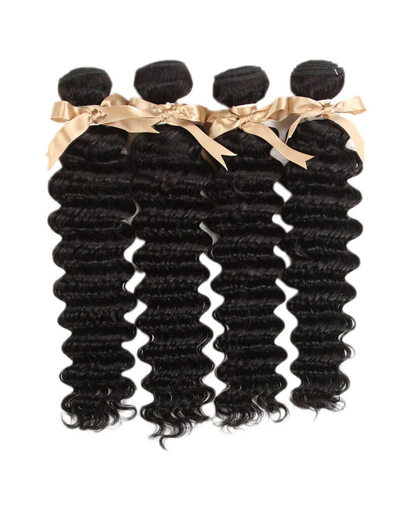 QVR Remy Human Hair 4 Bundles Deep Wave Natural Color
