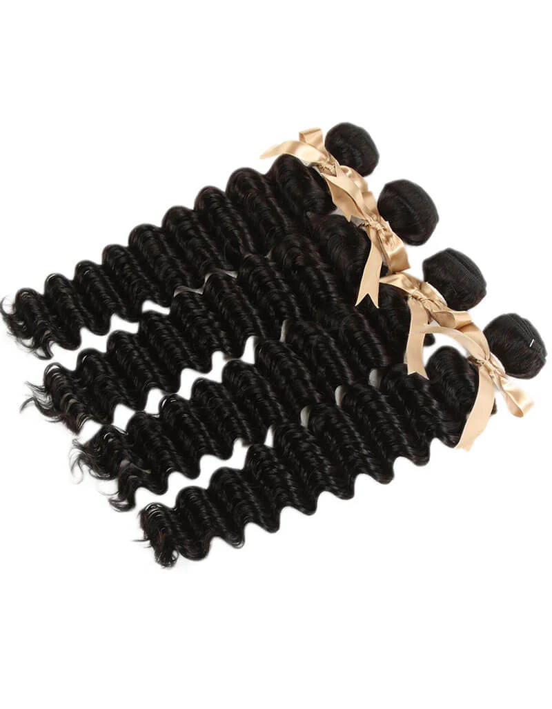 QVR Remy Human Hair 4 Bundles Deep Wave Natural Color - Image 3