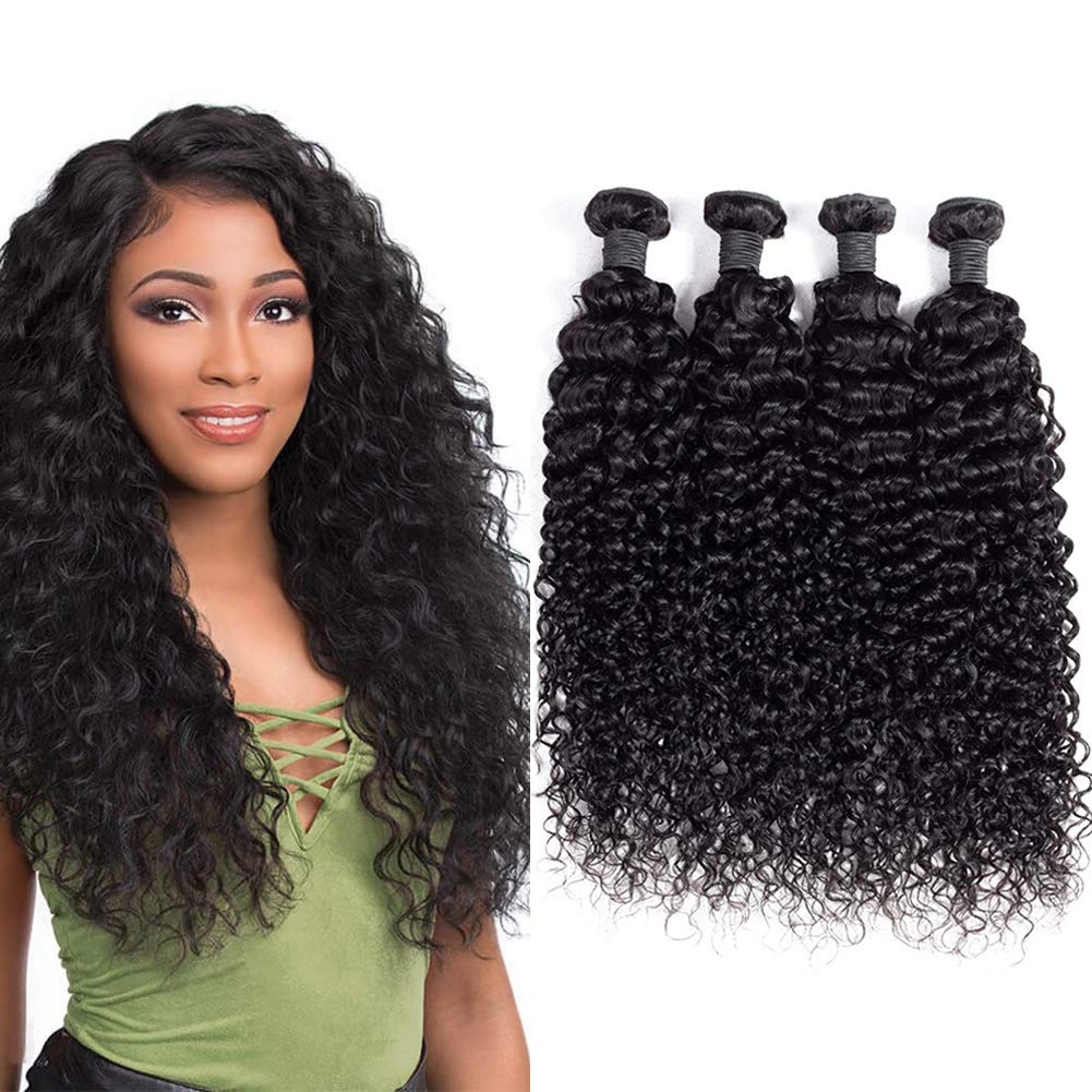 QVR Jerry Curly Human Hair Weaves 4 Bundles