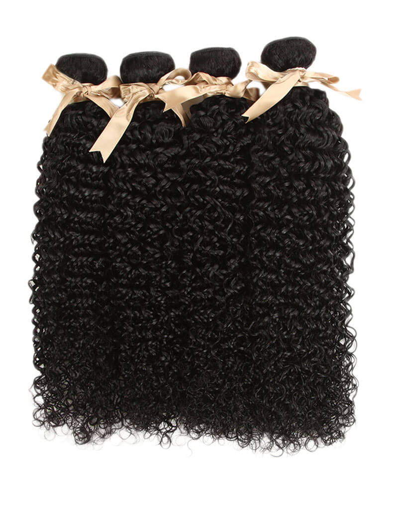 QVR Remy 4 Bundles Jerry Curl With 4X4 Lace Closure Kinky Curly Hair Natural Color - Image 3