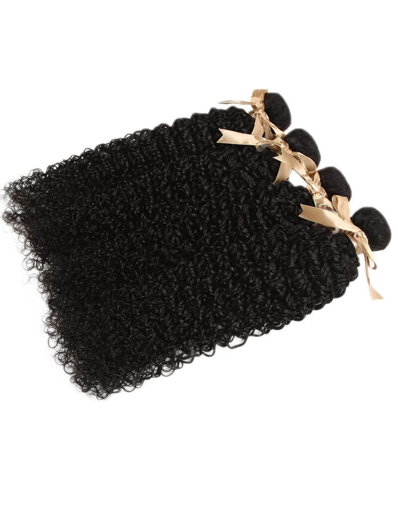 QVR Remy 4 Bundles Jerry Curl With 4X4 Lace Closure Kinky Curly Hair Natural Color - Image 4