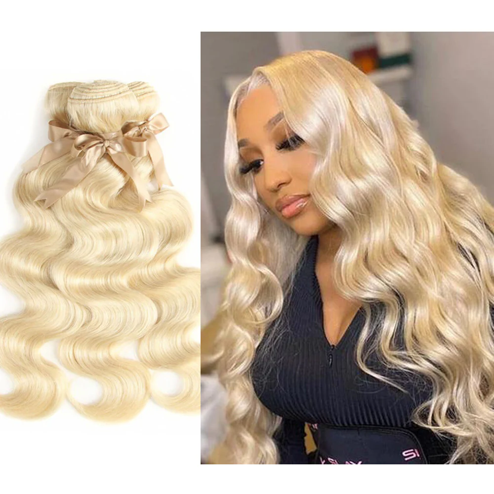 QVR Remy Human Hair Blonde Body Wave 3 Bundles 613 Brazilian Human Hair Wavy bundles