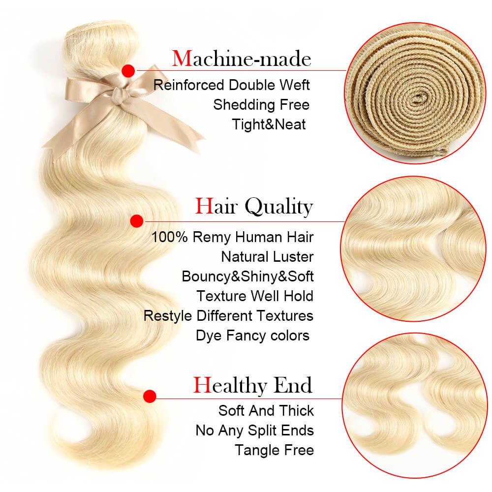 QVR Remy Human Hair Blonde Body Wave 3 Bundles 613 Brazilian Human Hair Wavy bundles - Image 7