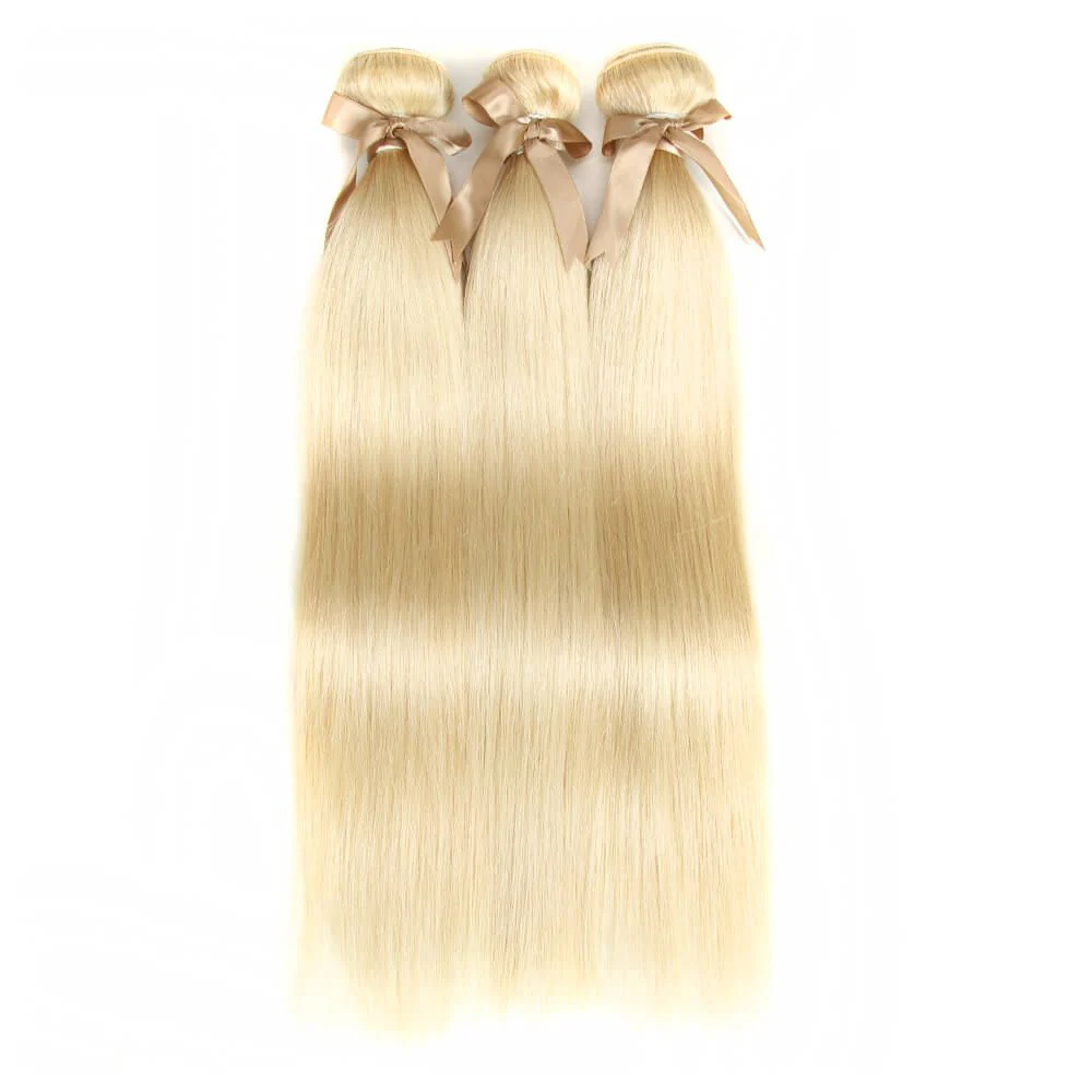 QVR Remy Human Hair Blonde Straight Hair 3 Bundles 613 - Image 2