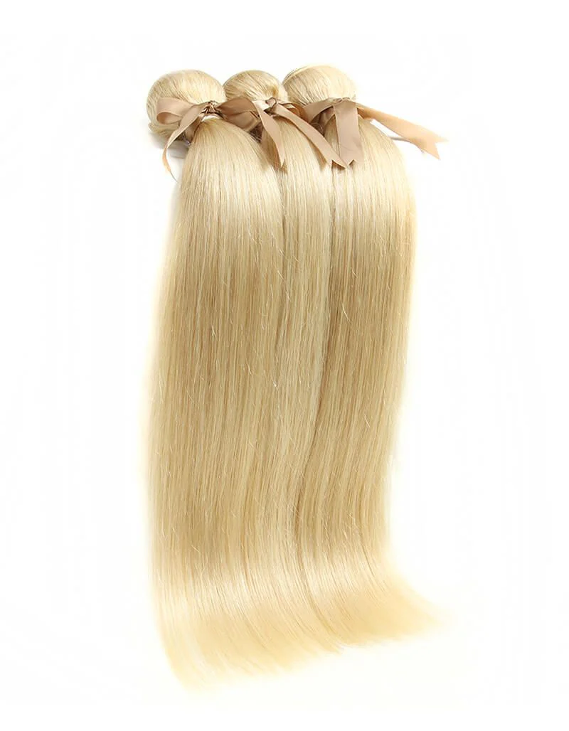QVR Remy Human Hair Blonde Straight Hair 3 Bundles 613 - Image 3