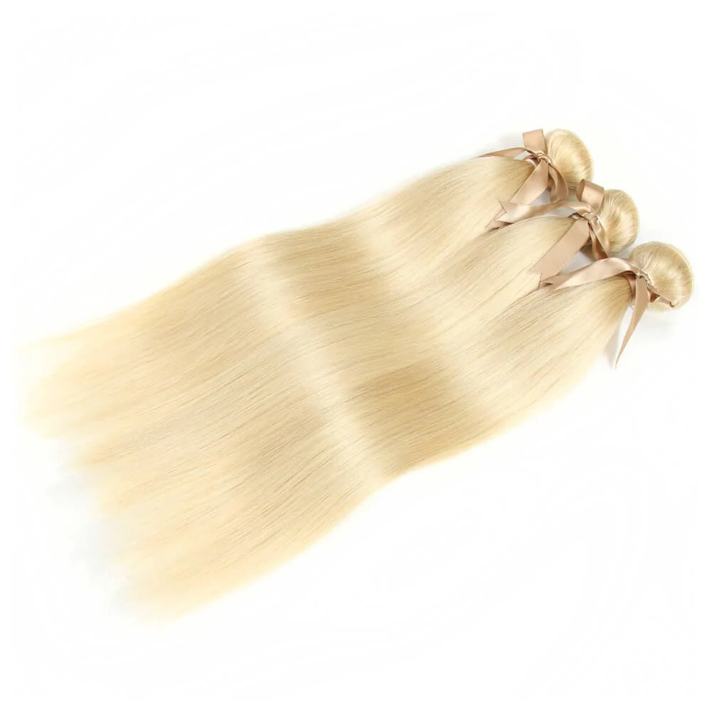 QVR Remy Human Hair Blonde Straight Hair 3 Bundles 613 - Image 4