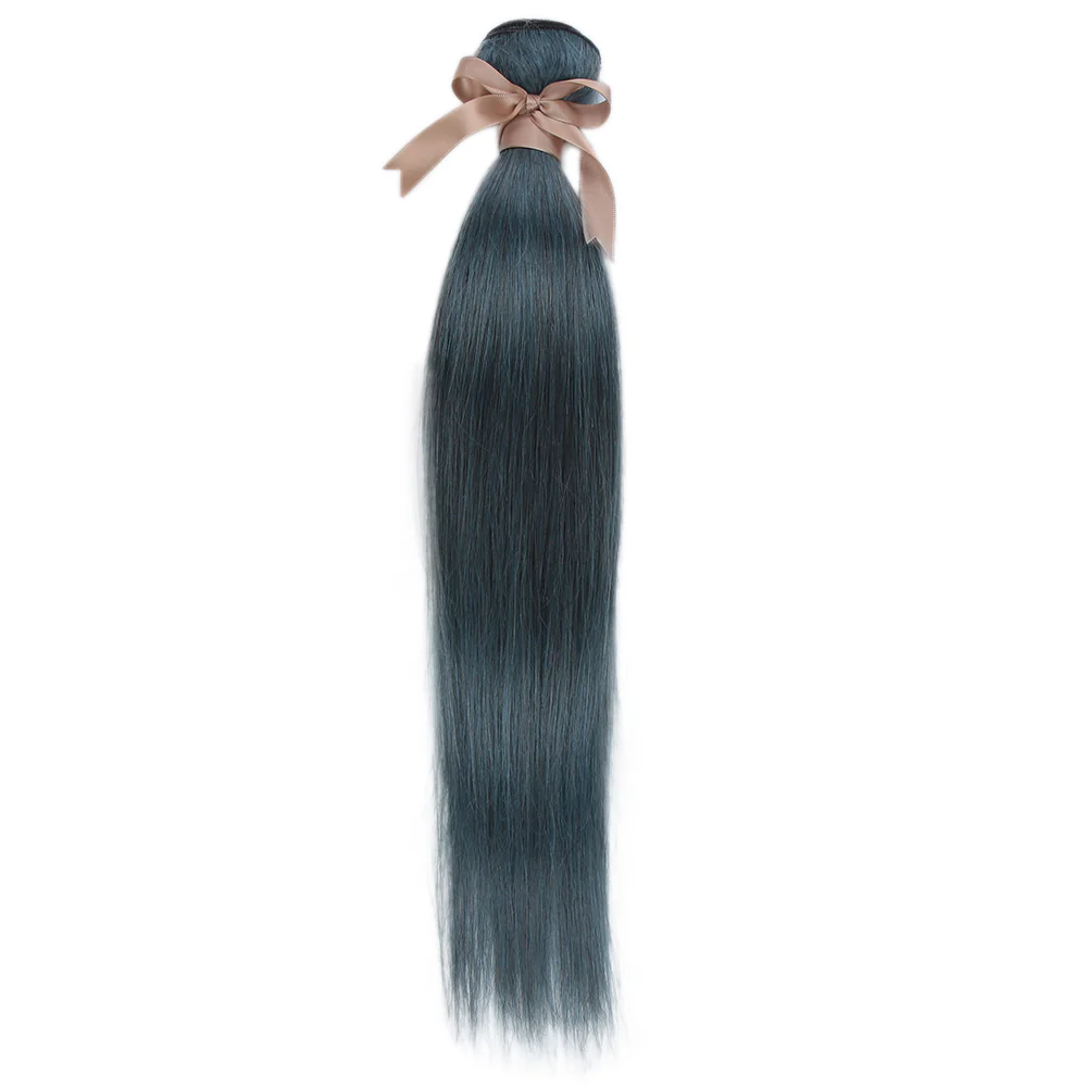 Queen Remy Human Hair 3 Bundles Straight Human Hair Weave Ink Blue Dark Green Color - Image 3