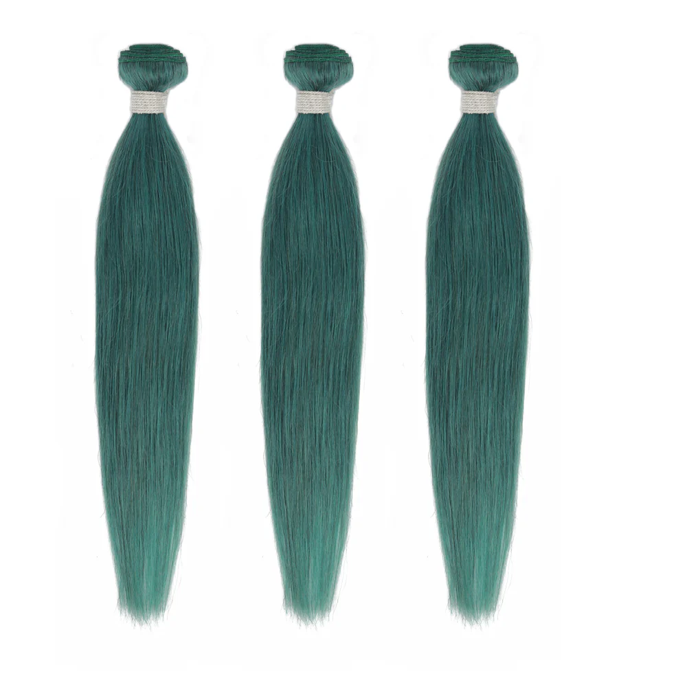 Queen Remy Human Hair 3 Bundles Straight Hair Weave Jade Green Color