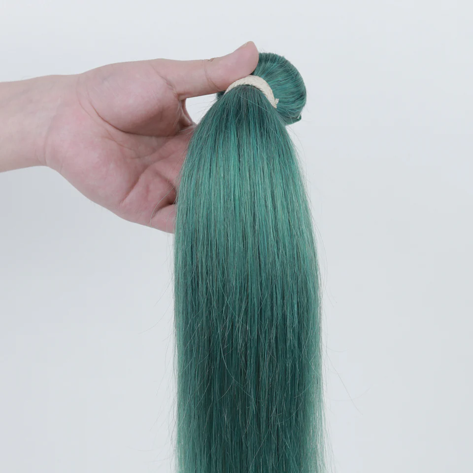 Queen Remy Human Hair 3 Bundles Straight Hair Weave Jade Green Color - Image 2