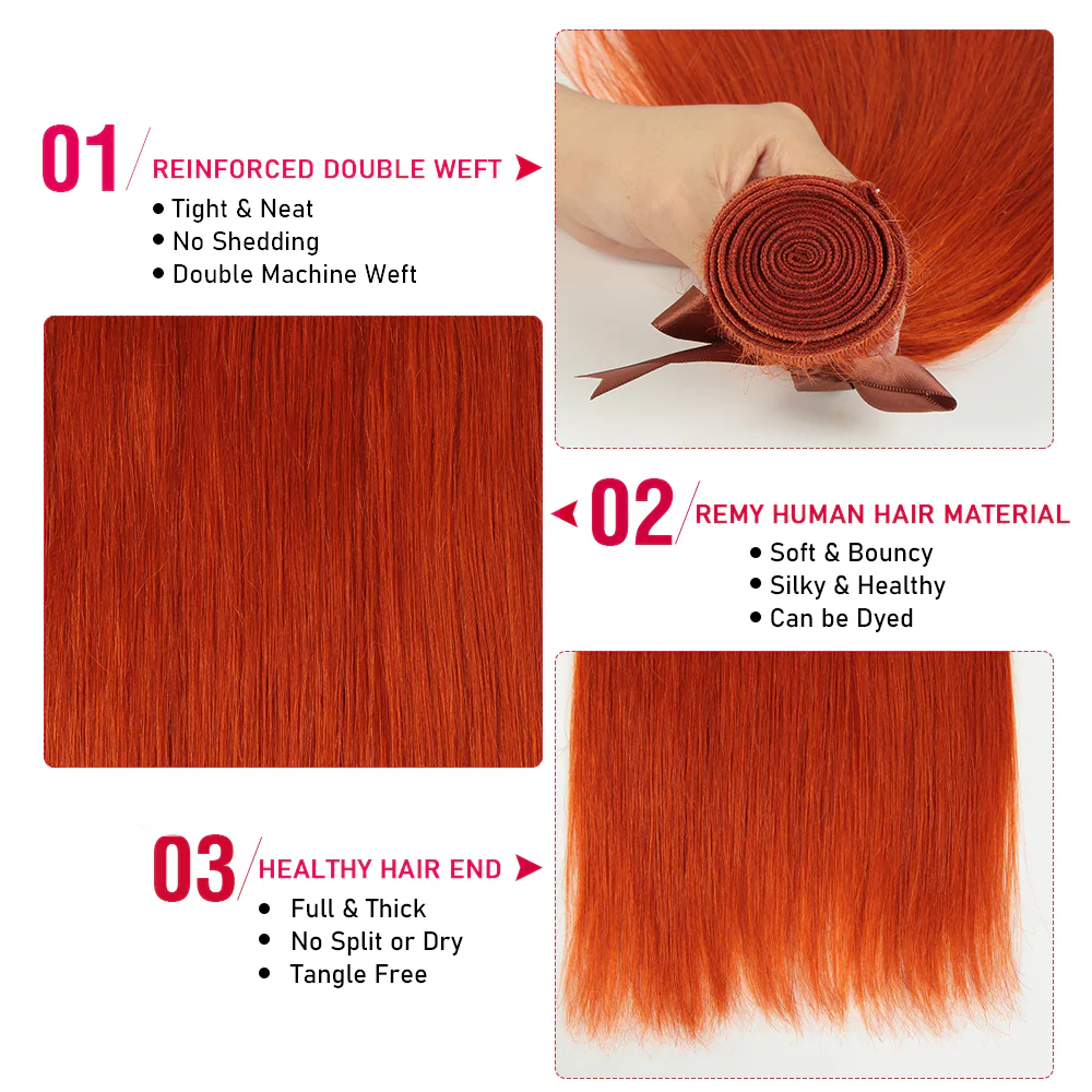 Queen Remy Human Hair 3 Bundles with Blonde Closure Straight Hair Weave - Image 3