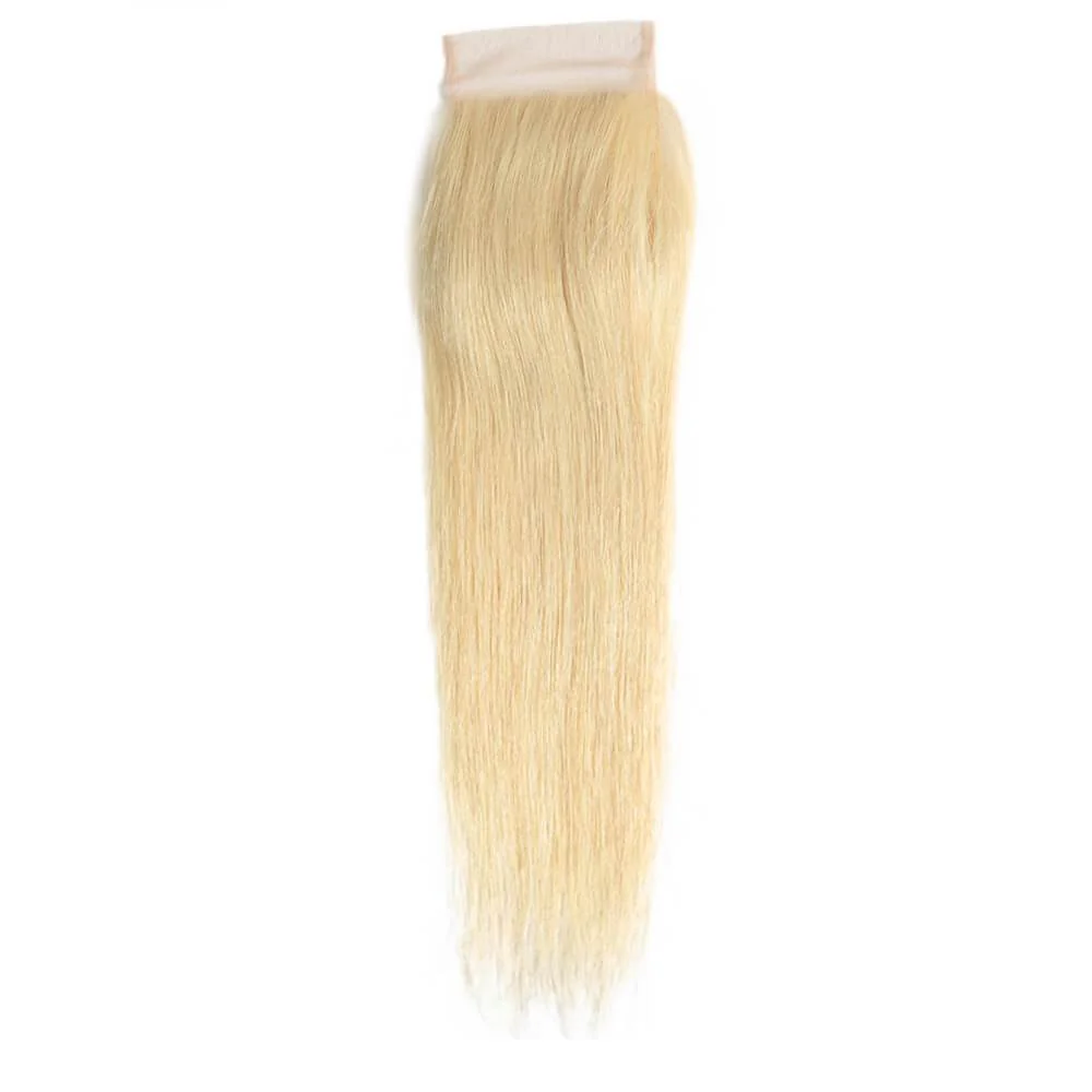 Queen Remy Human Hair 3 Bundles with Blonde Closure Straight Hair Weave - Image 5