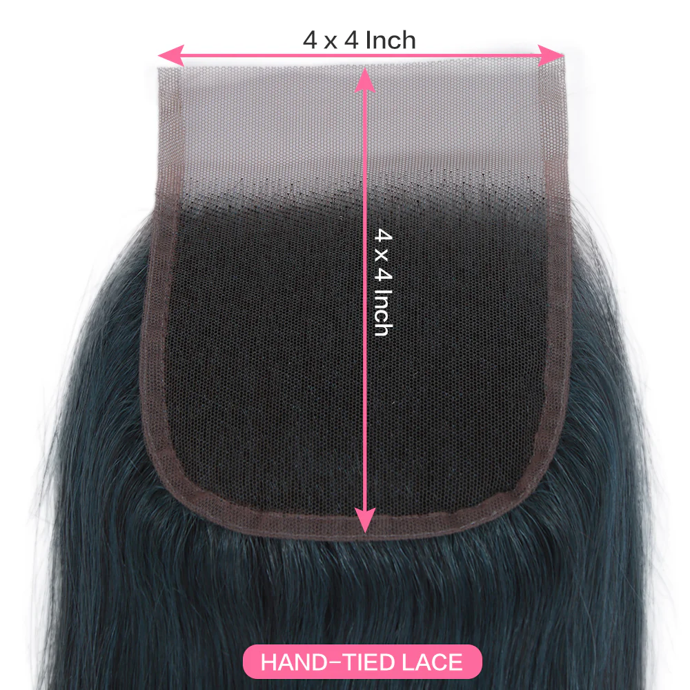 Queen Remy Human Hair 3 Bundles with Closure Straight Hair Weave Ink Blue Jade Shade Dark Green Color - Image 4