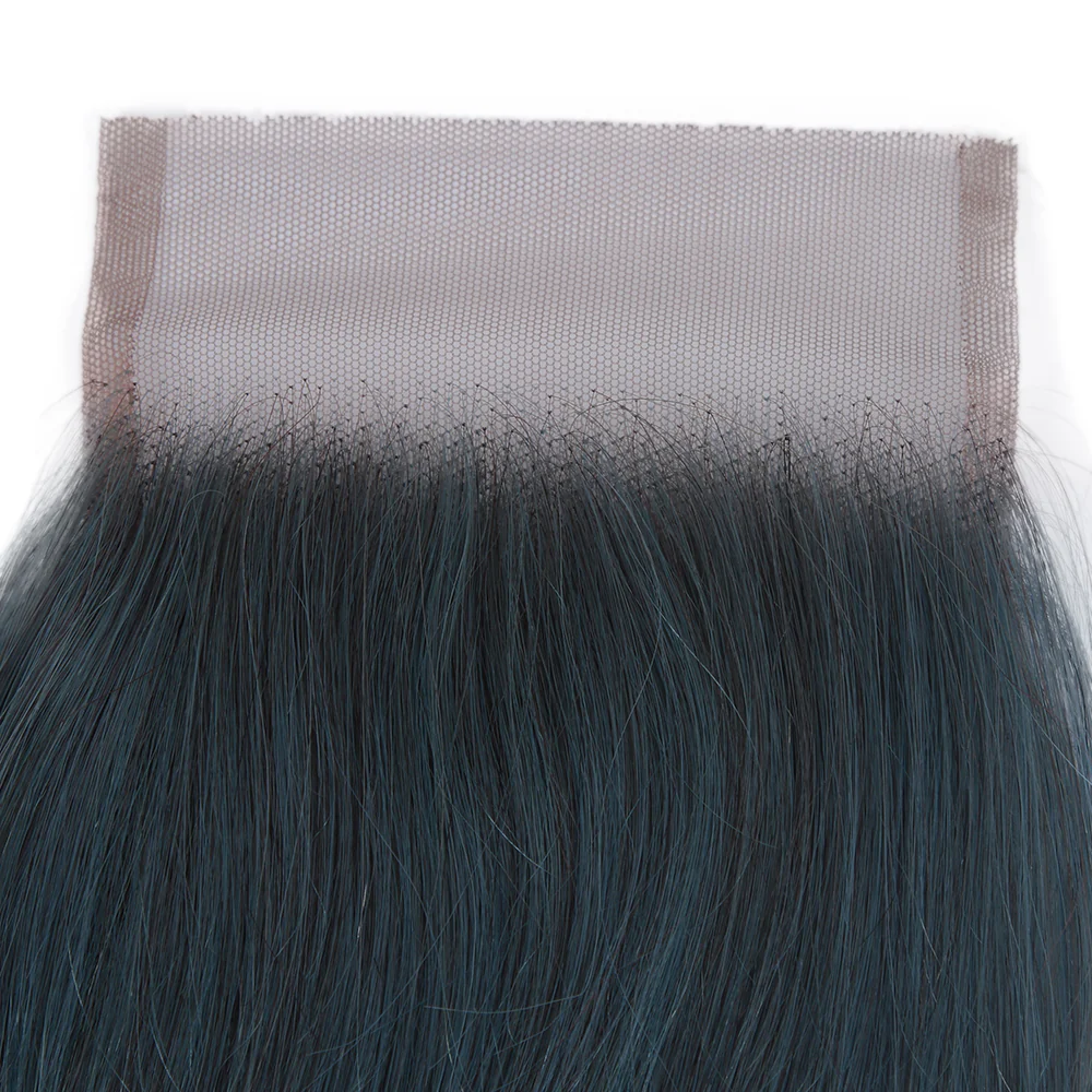 Queen Remy Human Hair 3 Bundles with Closure Straight Hair Weave Ink Blue Jade Shade Dark Green Color - Image 6