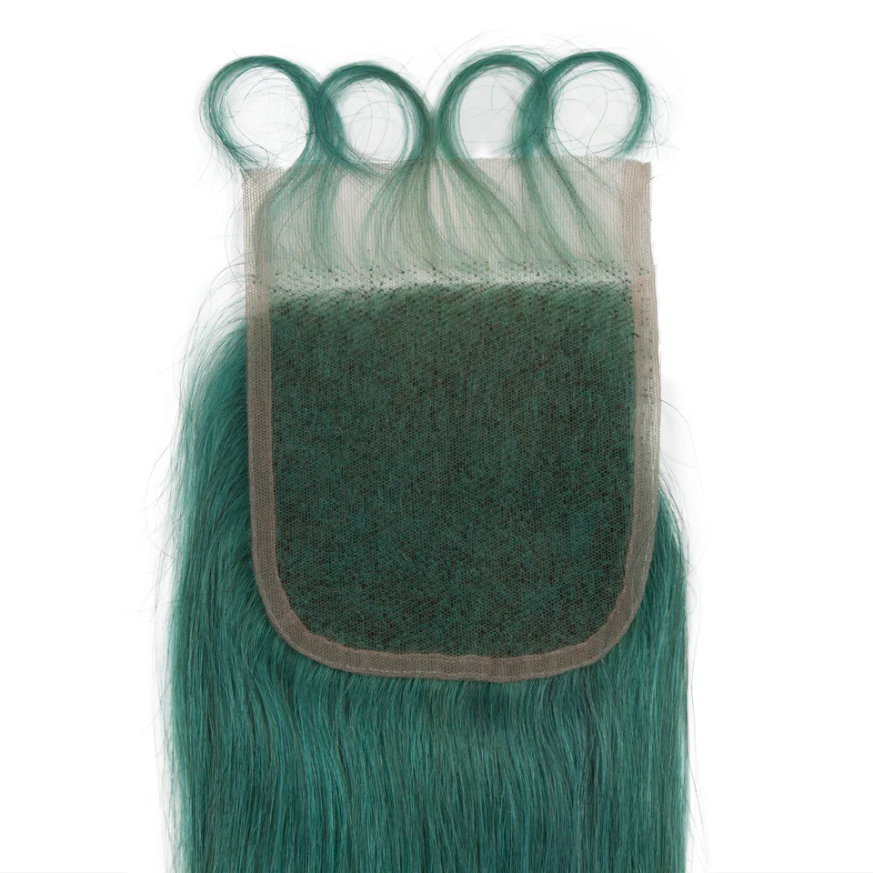 Queen Remy Human Hair 3 Bundles with Closure Straight Hair Weave Jade Green Color - Image 4
