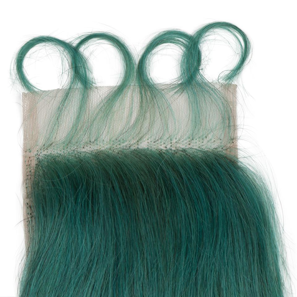 Queen Remy Human Hair 3 Bundles with Closure Virgin Human Hair Weave  Jade Green Closure And Black Hair Bundles Skunk Stripe Human Hair - Image 4