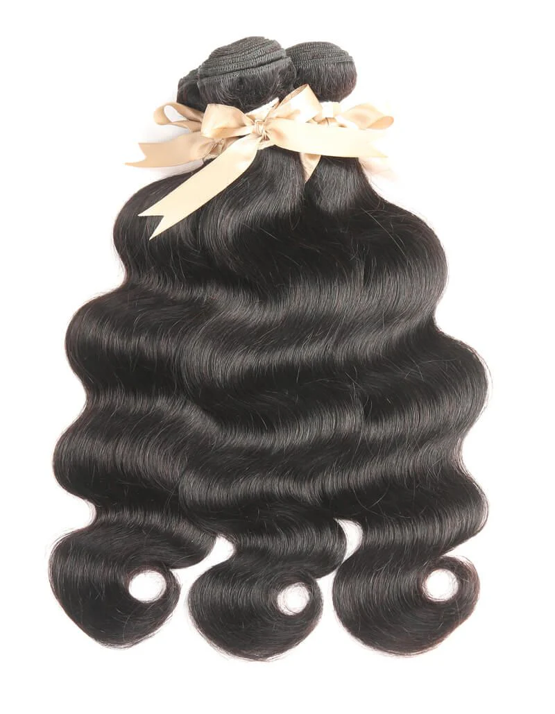 Queen Remy Human Hair 3 Bundles with Closure Virgin Human Hair Weave  Jade Green Closure And Black Hair Bundles Skunk Stripe Human Hair - Image 5