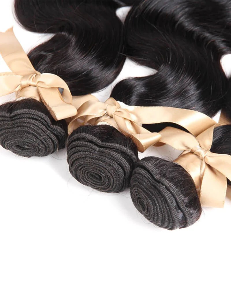 Queen Remy Human Hair 3 Bundles with Closure Virgin Human Hair Weave  Jade Green Closure And Black Hair Bundles Skunk Stripe Human Hair - Image 6