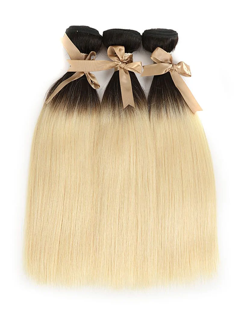 QVR Remy Human Hair 3 Bundles Straight Hair T1B/613 - Image 2