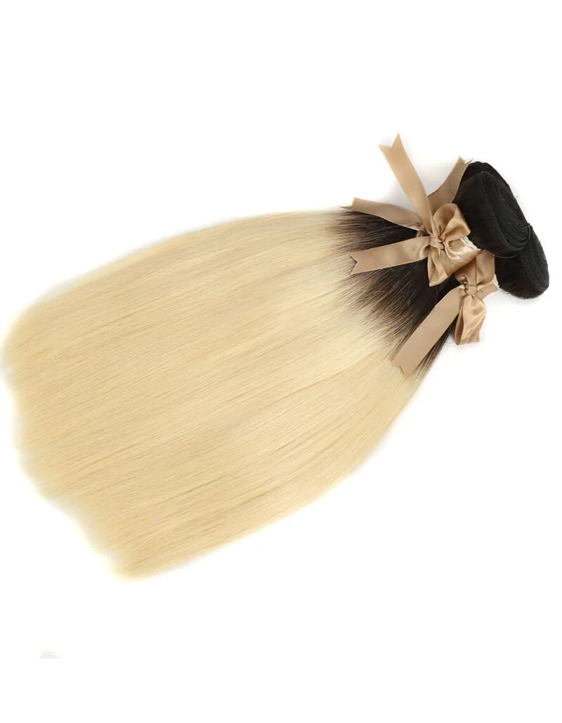 QVR Remy Human Hair 3 Bundles Straight Hair T1B/613 - Image 4