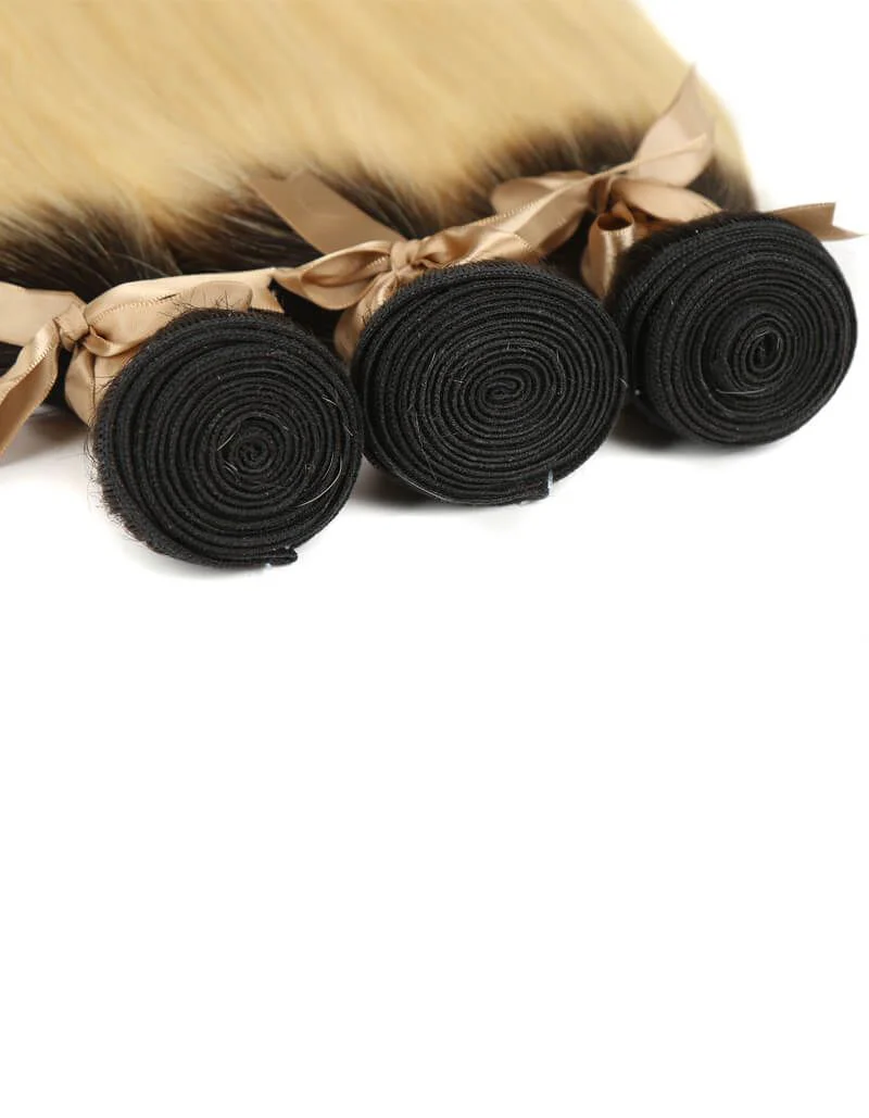 QVR Remy Human Hair 3 Bundles Straight Hair T1B/613 - Image 5