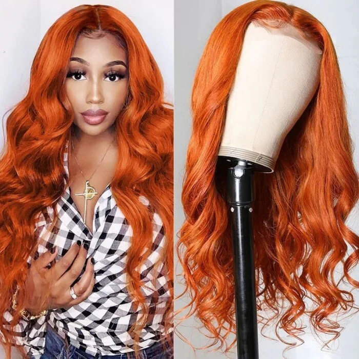 QVR Ginger Orange Straight Glueless Wigs Brazilian Virgin Hair Lace Frontal Wig Pre Plucked with Baby Hair - Image 6