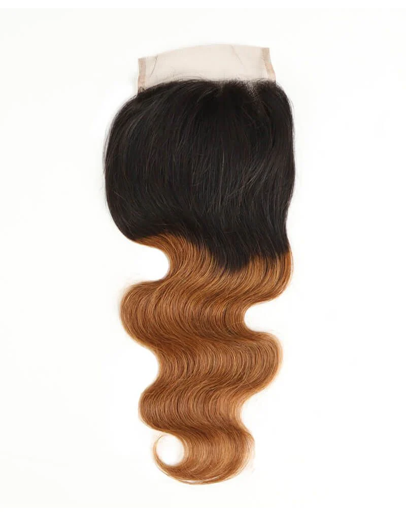 QVR Body Wave Bundles With Closure Remy Human Hair 3 bundles with 4*4 Lace Closure Ombre Brown Color T1B/30 - Image 5