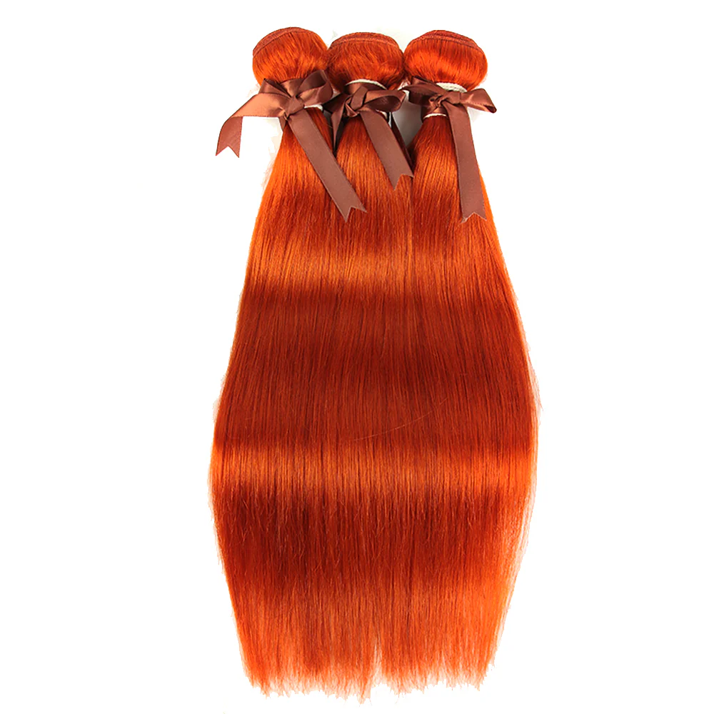 Queen Remy Human Hair 3 Bundles Straight Hair Weave Orange Color - Image 3