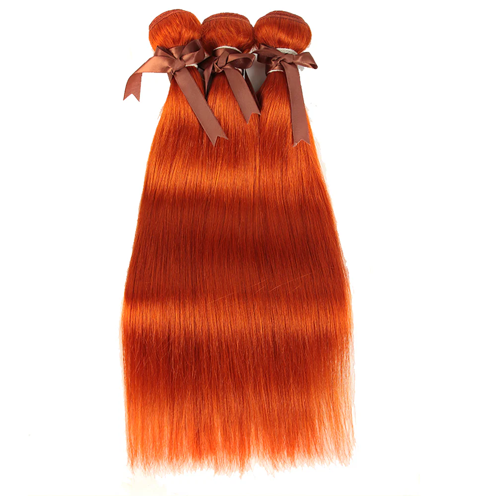 Queen Remy Human Hair 3 Bundles Straight Hair Weave Orange Color - Image 4