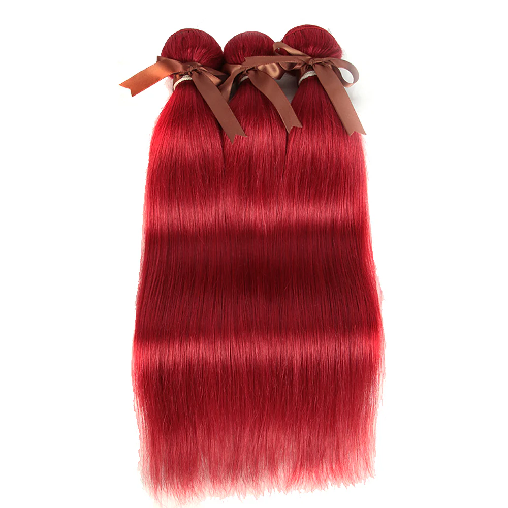 Remy Human Hair 3 Bundles Straight Hair Weave Red Color - Image 3