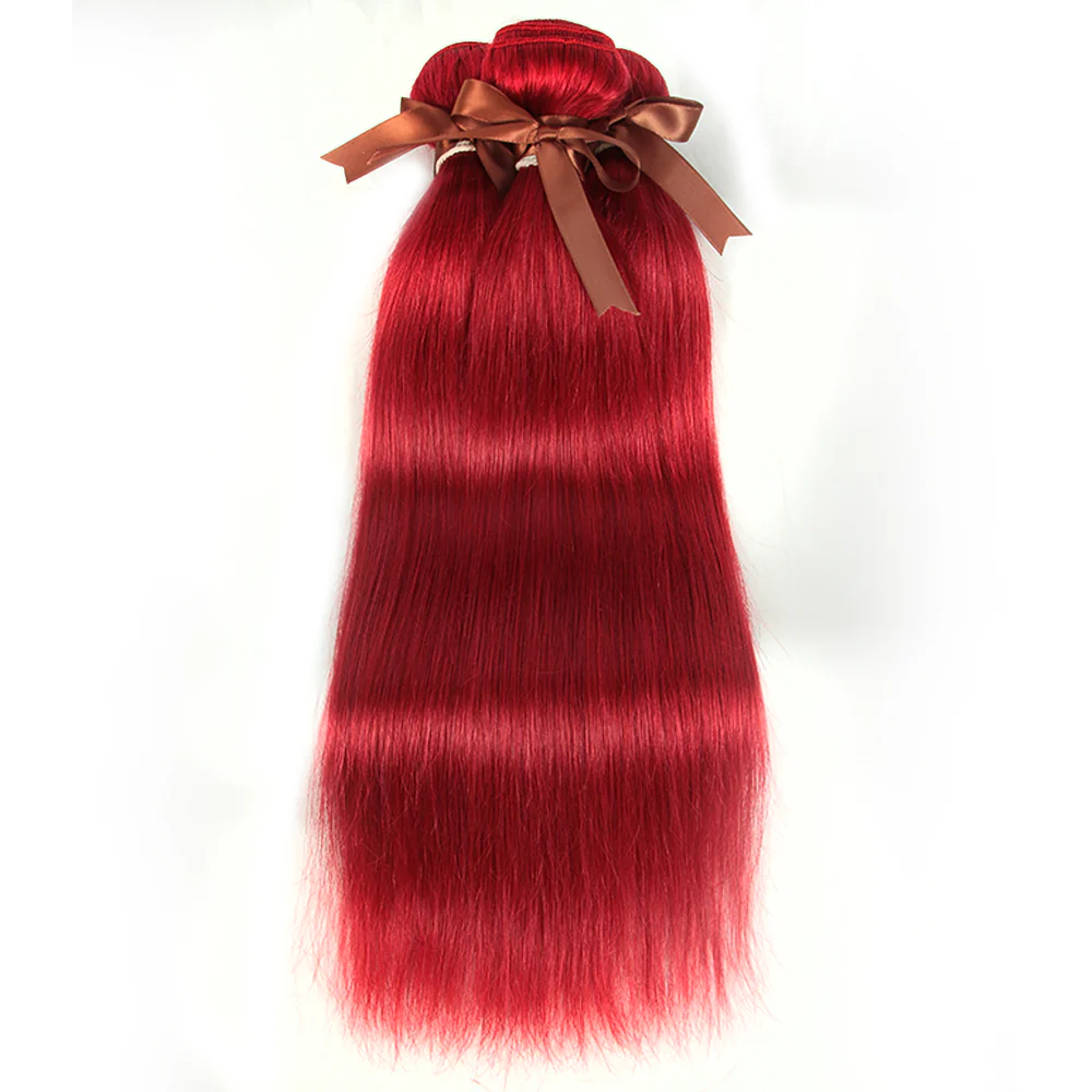 Remy Human Hair 3 Bundles Straight Hair Weave Red Color - Image 4