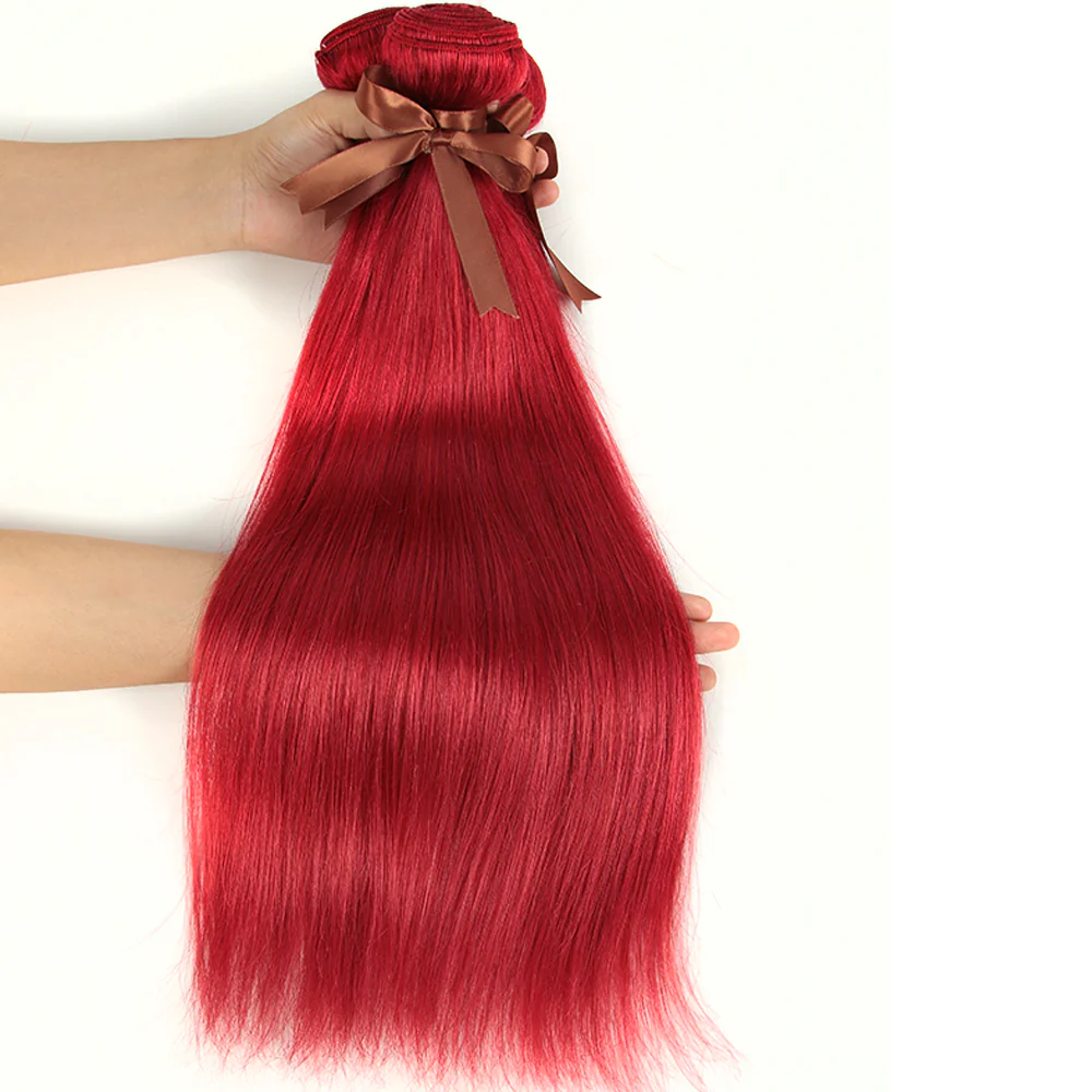 Remy Human Hair 3 Bundles Straight Hair Weave Red Color - Image 5