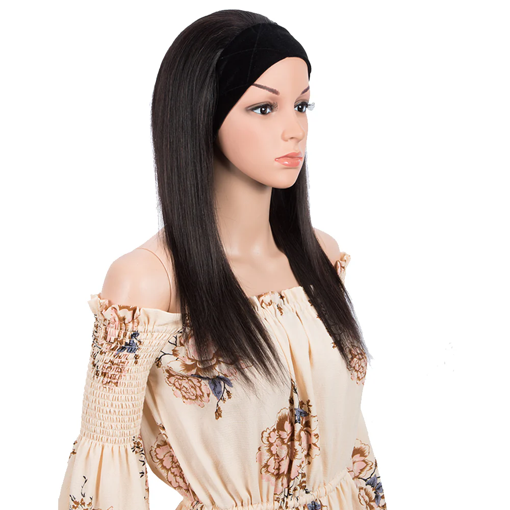 QVR Remy Human Hair Headband Wig Straight Headwrap Wig Natural Color - Image 5