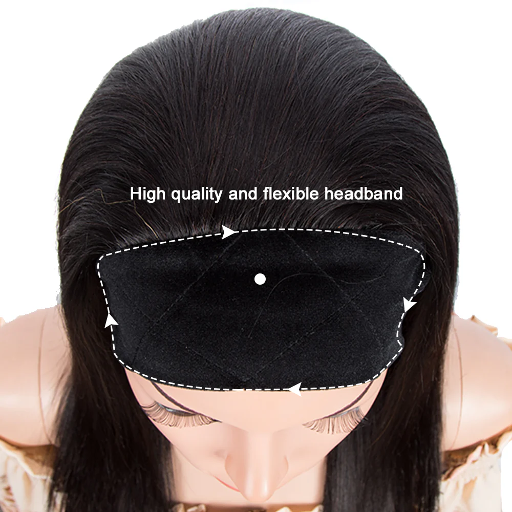 QVR Remy Human Hair Headband Wig Straight Headwrap Wig Natural Color - Image 7