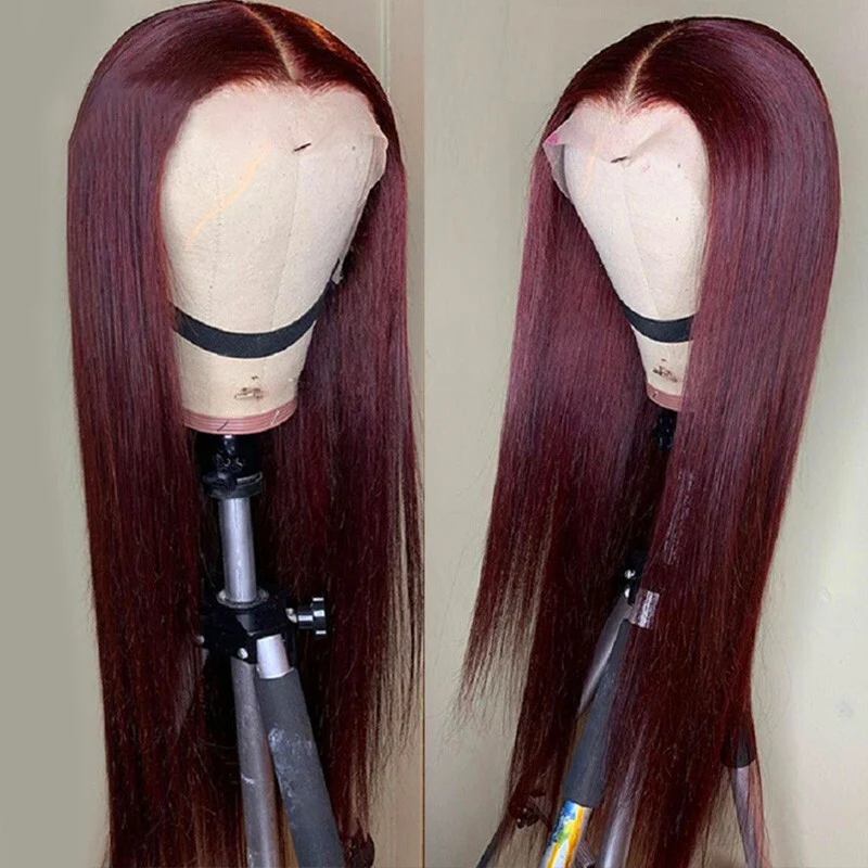 QueenVirginRemy Colored Wigs 99J Straight 13x4 HD Lace Front Wigs Red Wine Color Virgin Human Hair Wigs 200% Density Glueless Wigs - Image 3