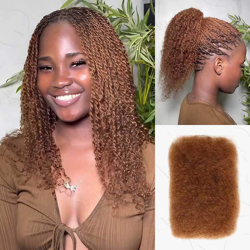 QUICK SHIP|Auburn Brown Afro kinky Bulk Human Hair Extensions - Image 3