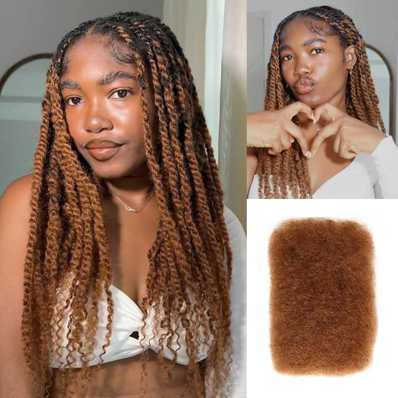 QUICK SHIP|Auburn Brown Afro kinky Bulk Human Hair Extensions - Image 6