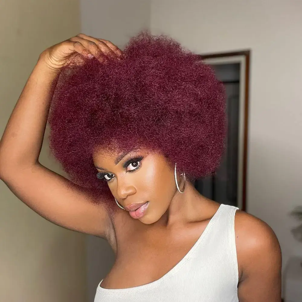 QVR Affordable Afro Kinky Bulk Human Hair 99J Burgundy Color For Braiding DreadLock - Image 9