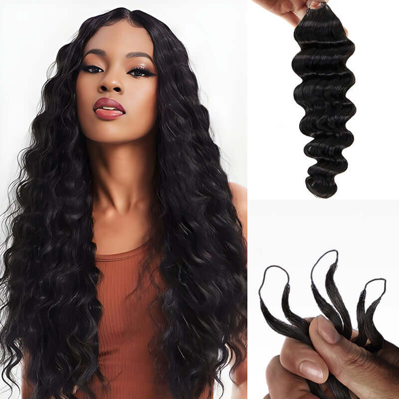 QVR 1 Pack Handmade Feather Crochet Braid Natural Black Human Hair Extensions - Image 9