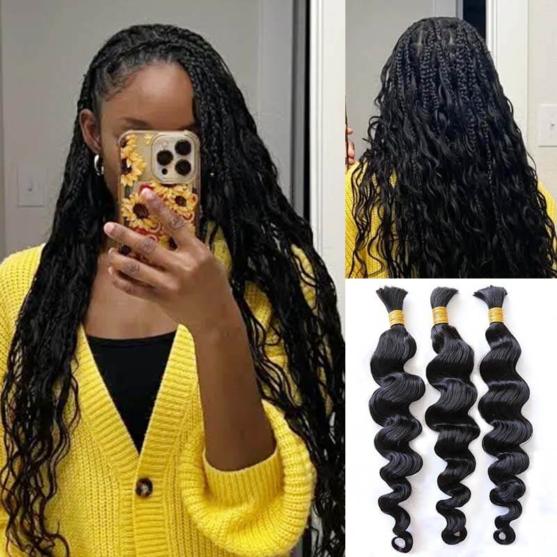 QVR 1 Pack Human Bulk Hair Extensions for Boho Knotless Braiding - Image 6