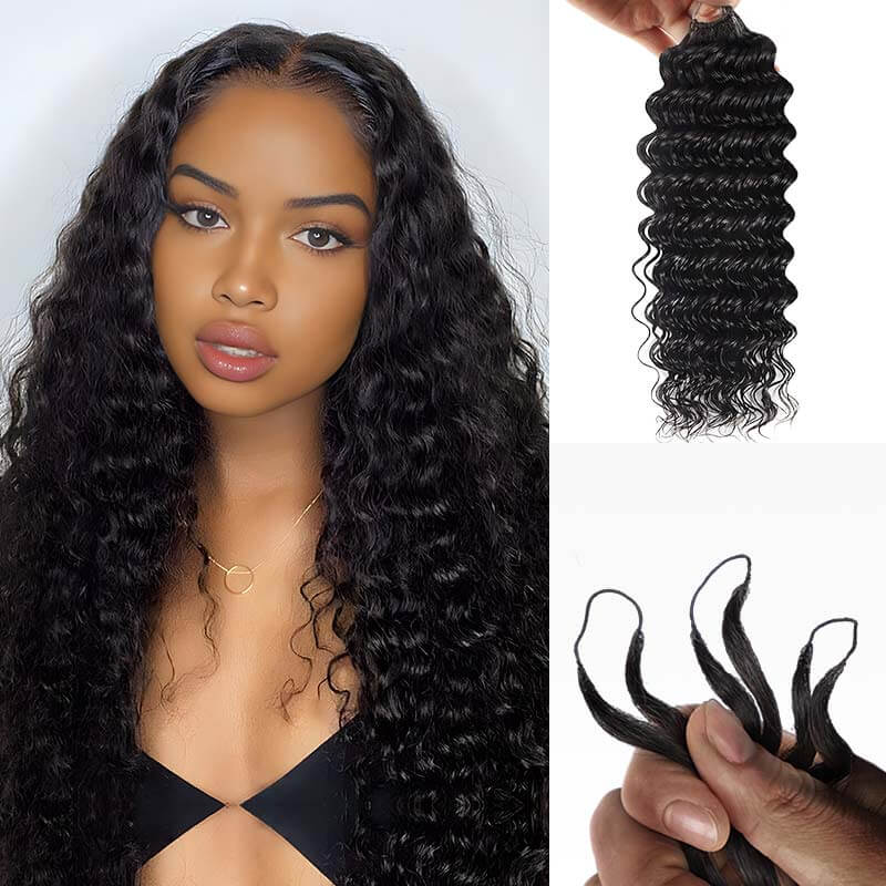 QVR 1 Pack Muti-Color Deep Wave Handmade Feather Crochet Braid Human Hair Extensions