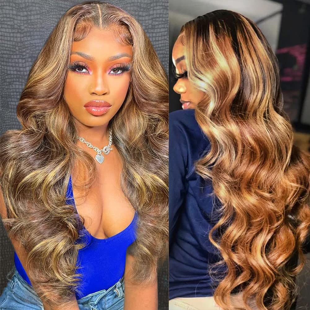 QVR 13x4 Transparent Lace Front Body Wave Wig Honey Blonde Piano Highlights Human Hair Wigs - Image 3