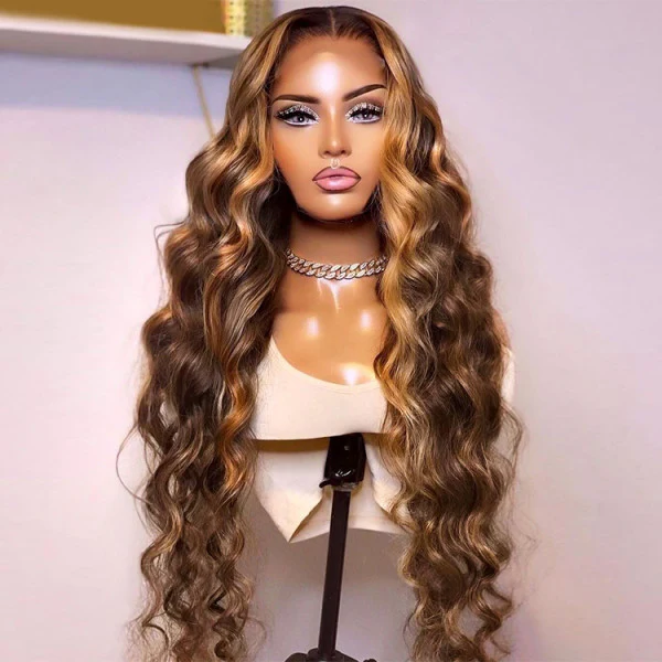 QVR 13x4 Transparent Lace Front Body Wave Wig Honey Blonde Piano Highlights Human Hair Wigs - Image 4