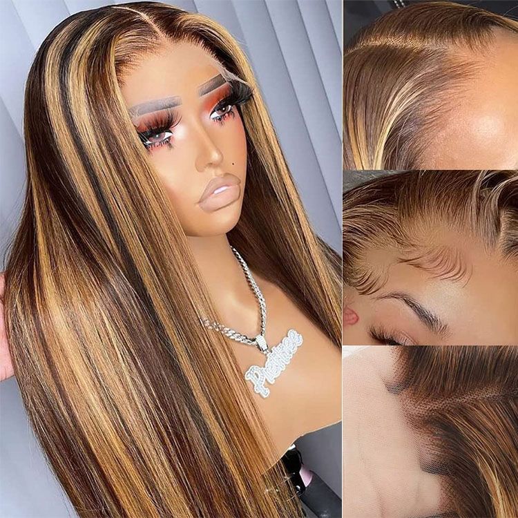 QVR 13x4 Transparent Lace Front Body Wave Wig Honey Blonde Piano Highlights Human Hair Wigs - Image 6