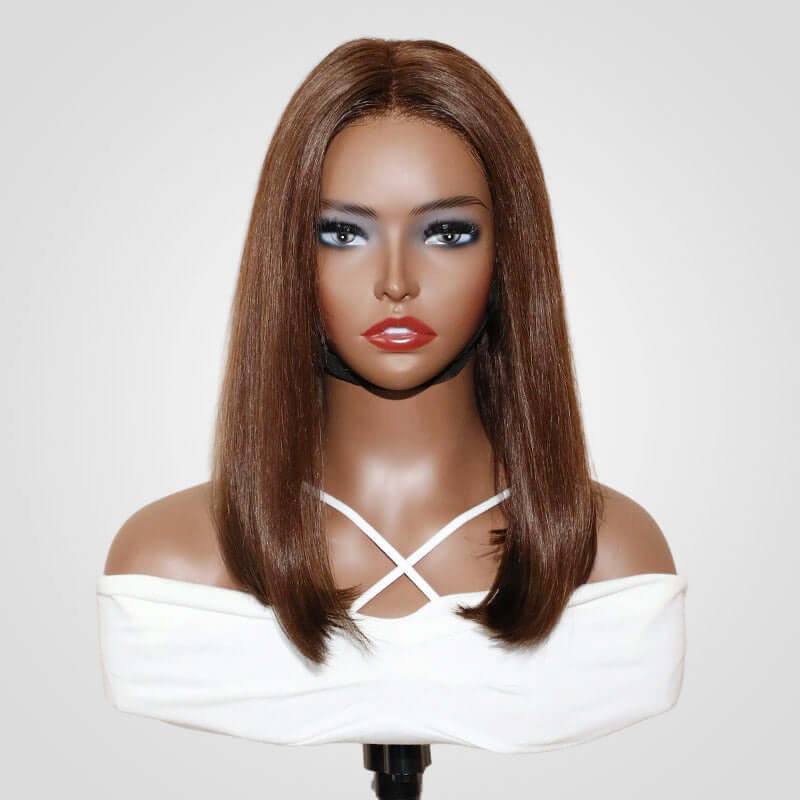 QVR 15A Glueless Mono Net Short Bob Wig Dark Brown #4 Color Natural Parting Unprocessed Virgin Hair Wigs - Image 2