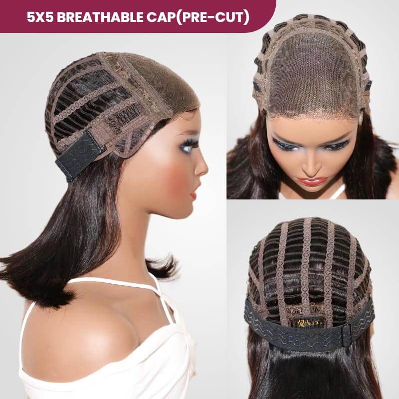 QVR 15A Glueless Mono Net Short Bob Wig Dark Brown #4 Color Natural Parting Unprocessed Virgin Hair Wigs - Image 4