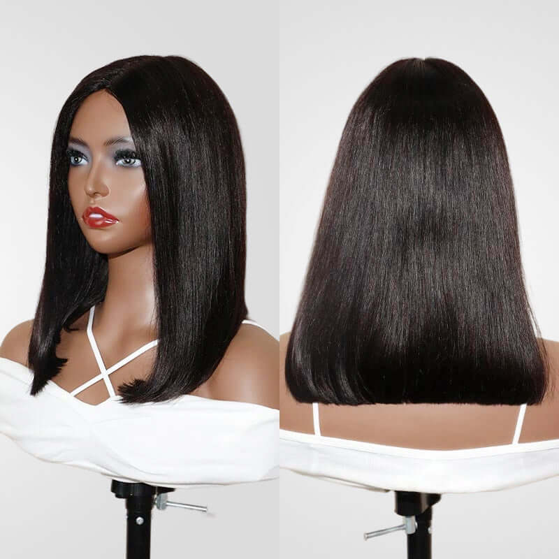 QVR 15A Unprocessed Mono Net Short Bob Glueless Wig Natural Parting and Virgin Human Hair Wigs - Image 4