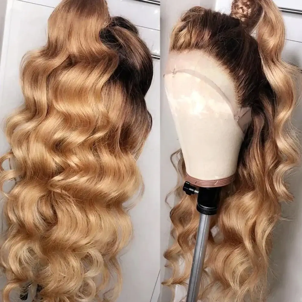 QVR 1B/27 Ombre Color Wig 13x4/4x4 Transparent Lace Frontal Wig Human Hair Wigs 180% Density - Image 3