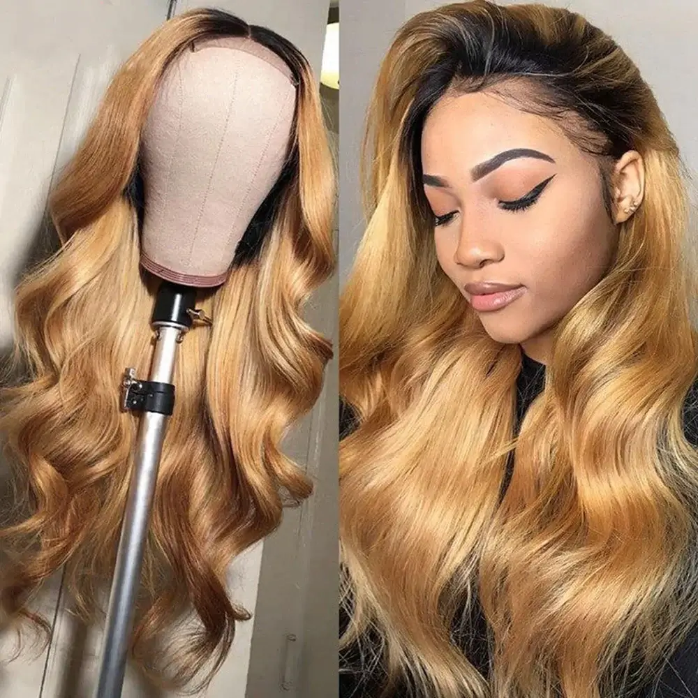 QVR 1B/27 Ombre Color Wig 13x4/4x4 Transparent Lace Frontal Wig Human Hair Wigs 180% Density - Image 4