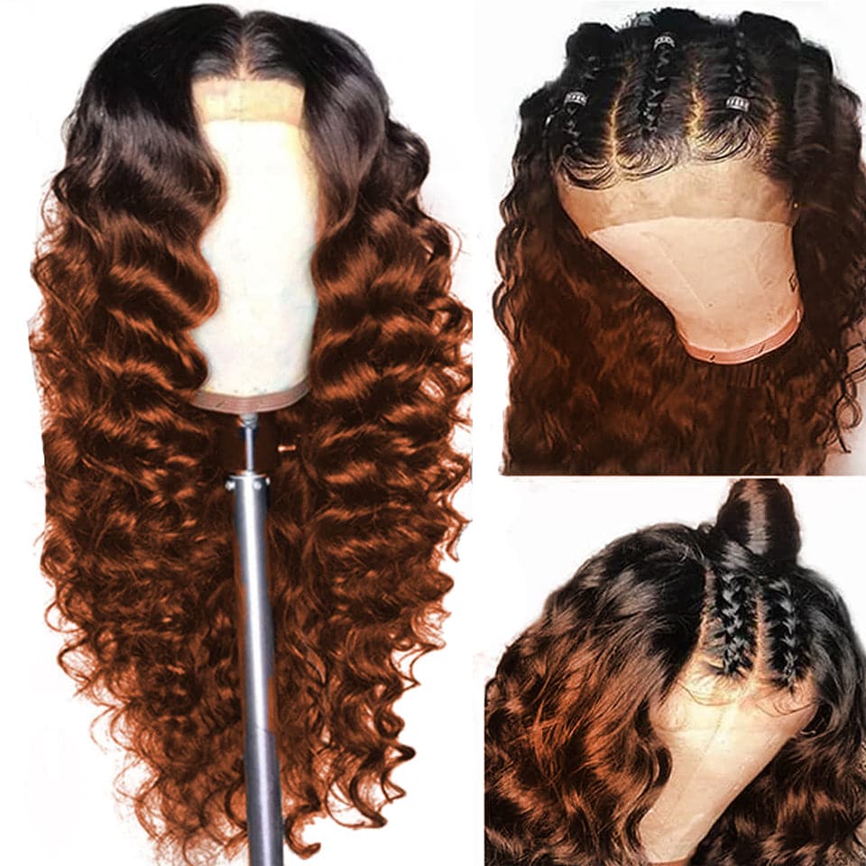 QVR 1B/33 Glueless Affordable Loose Deep Wave 4x4/5x5 Lace Closure Ombre Reddish Brown Colored Wigs - Image 8