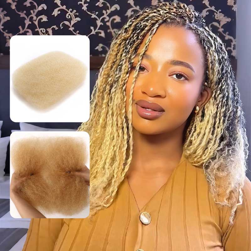 QVR #27+#613 Blonde Highlights Afro kinky Bulk Human Hair for Braiding & Twists